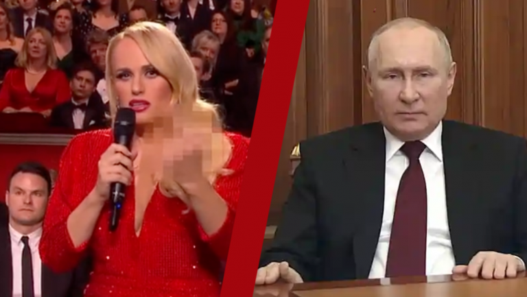 Rebel Wilson flips off Putin during BAFTAs