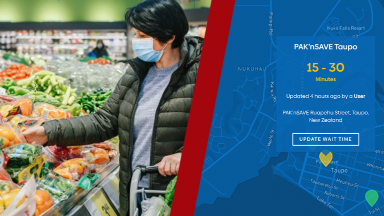 This website lets you know the wait times of cues at supermarkets and COVID testing sites
