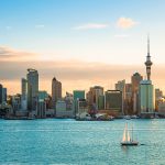 2018, JAN 3 – Auckland, New Zealand, Panorama view, Beautiful landcape of the building in Auckland city before sunset. View from Cyril Bassett VC Lookout.