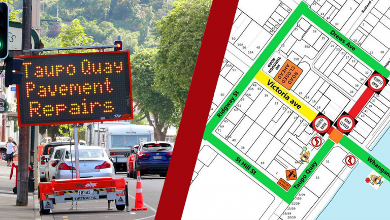Detour in Whanganui: Taupo Quay roadworks